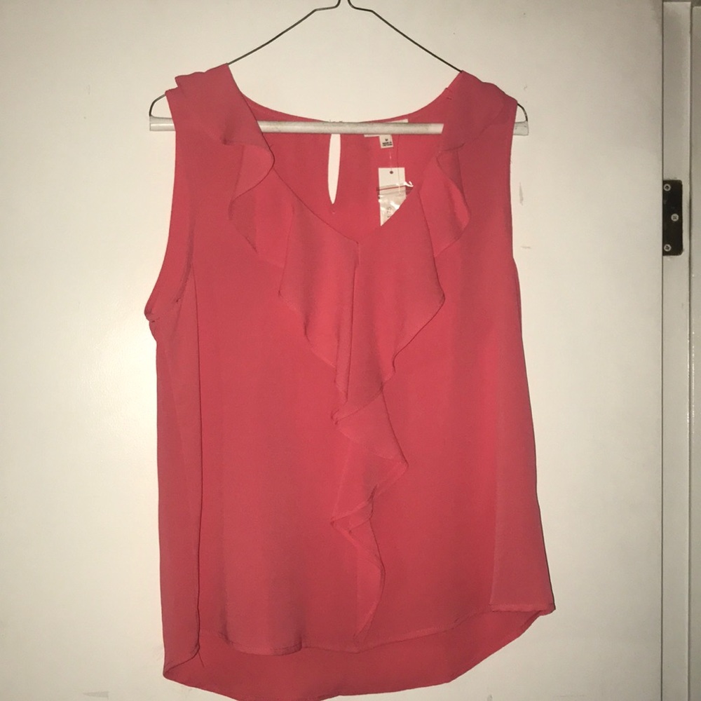 Pink v neck tank top with ruffles